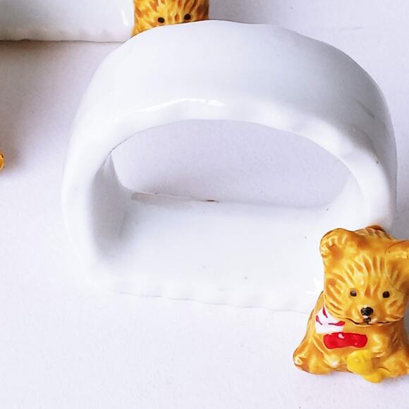Vtg Teddy Bear Ceramic Napkin Holders Set of 4 Holiday Teddy Table Decor Rings - Picture 4 of 5
